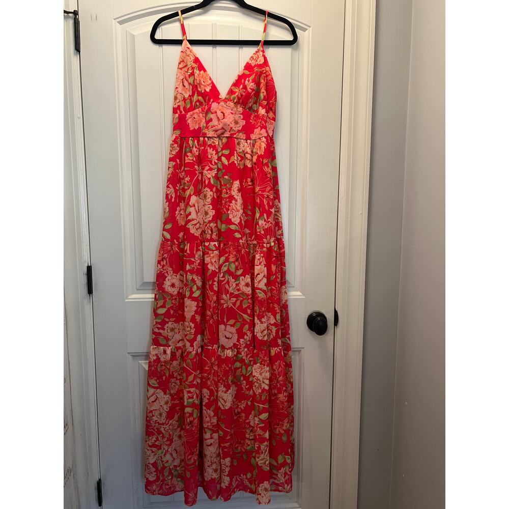 NWT Flying Tomato Women Evolving Love Floral V-Neck Tiered Maxi Dress Sz‎ M Pink - Picture 2 of 9